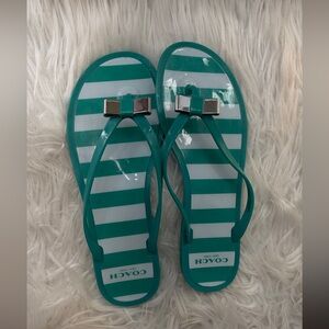 Coach Green and White Striped Flip Flops